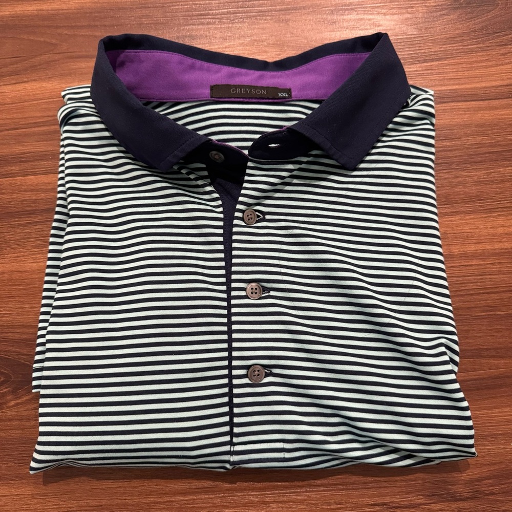 Greyson Men’s Blue/Mint Striped Golf Polo